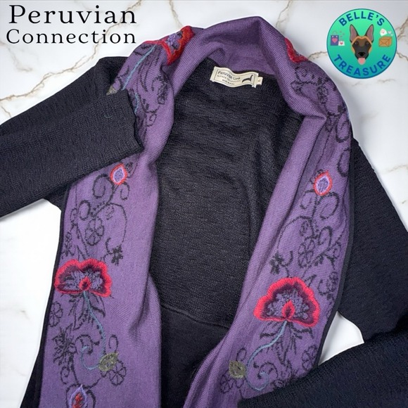 Sweaters - Peruvian‎ Link Alpaca Collection Sweater Womens Large Cardigan Black Floral Knit